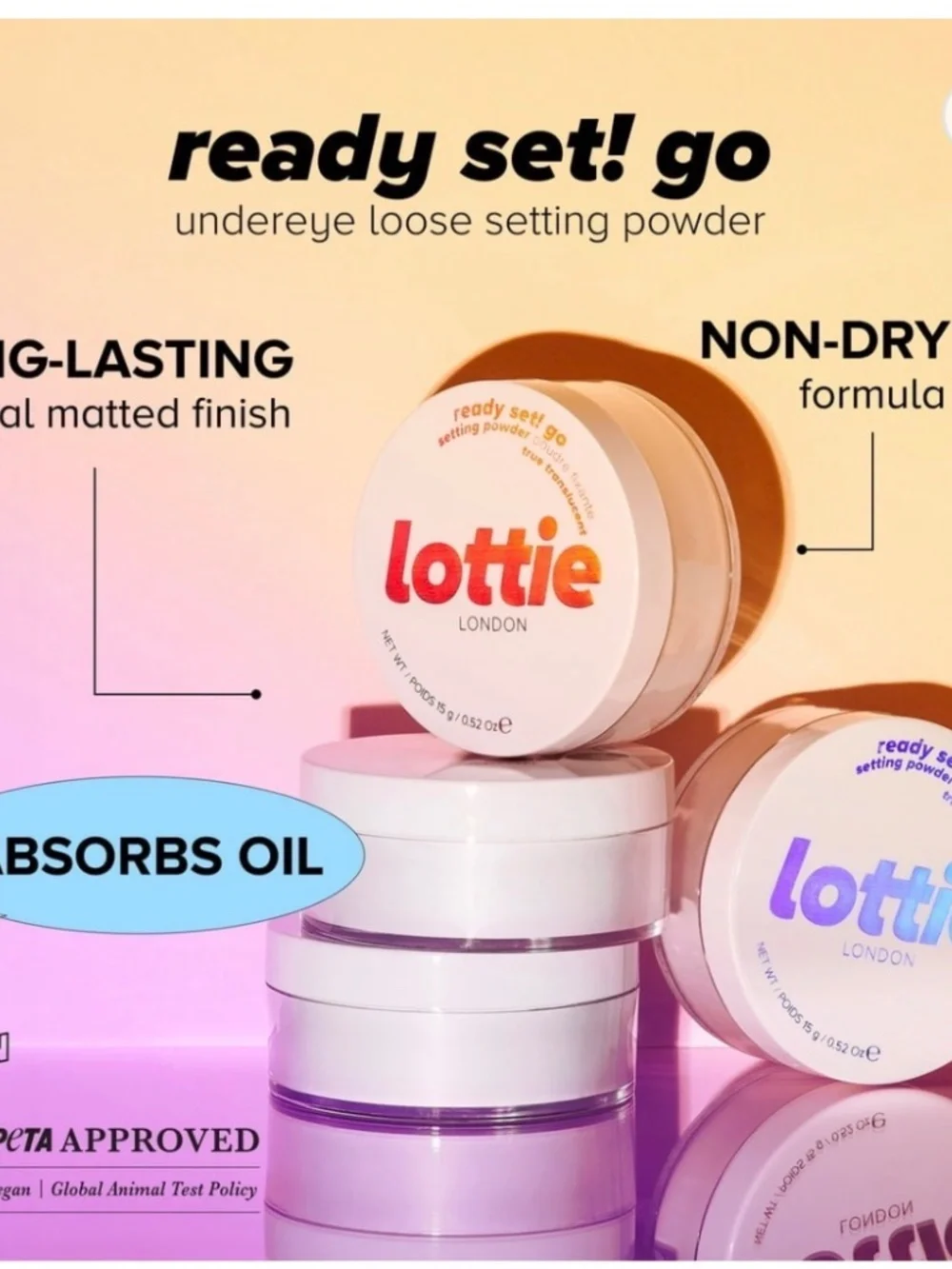Lottie London Lip Oil + Ready Set Go Setting Powder Bundle NWT